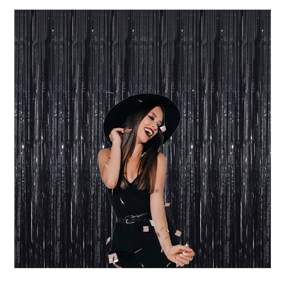 Black Tinsel Foil Fringe Curtain Backdrop Bundle of 3 - Picture 3 of 9